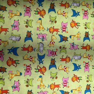 3 Yards Animals Playing Pixie Pops Lime Green Cotton Quilt Fabric #BT